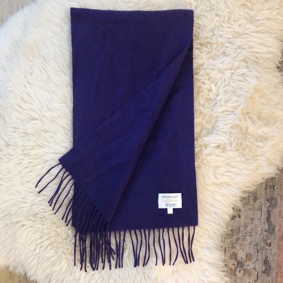 Vintage Accessories - Vintage Edinburgh 100% Cashmere Purple Oblong Tassel Fringe Scarf